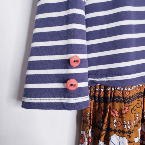 Matilda Jane Winsome Striped Floral Print Blue & Brown Dress Women's Size Large - Picture 5 of 10